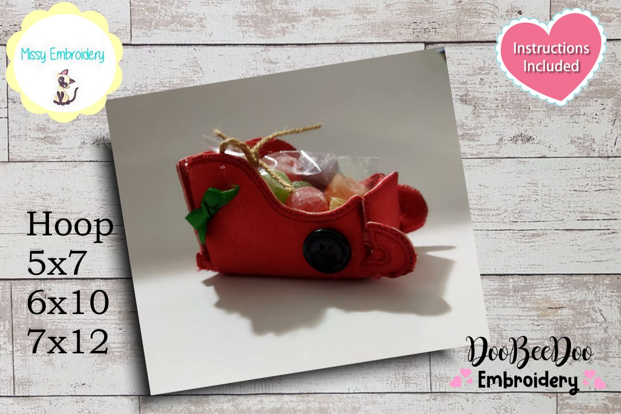 Christmas Sleigh Basket for Candies - ITH Project - Machine Embroidery Design