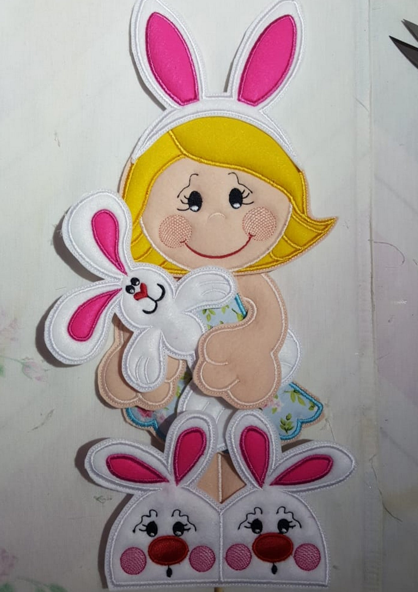 Easter Girl with Bunny Shoe Vase Ornament - ITH Project - Machine Embroidery Design
