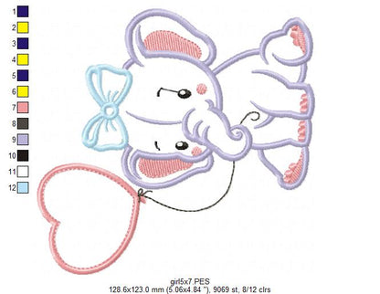Baby Elephant with Balloon Girl & Boy – Appliqué – Machine Embroidery Design