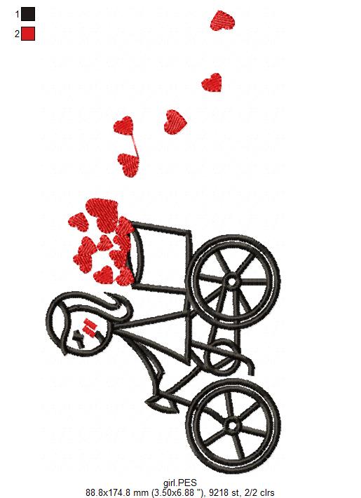 Couple, Bike and Hearts - Fill Stitch