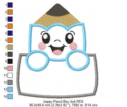 Happy School Pencil Boy and Girl - Applique - Set of 2 designs