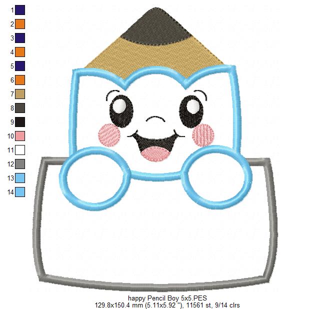 Happy School Pencil Boy and Girl - Applique - Set of 2 designs