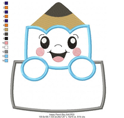 Happy School Pencil Boy and Girl - Applique - Set of 2 designs