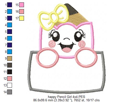 Happy School Pencil Boy and Girl - Applique - Set of 2 designs