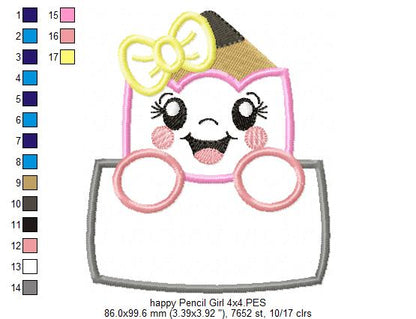 Happy School Pencil Boy and Girl - Applique - Set of 2 designs