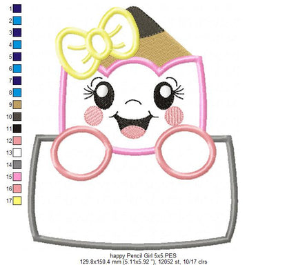 Happy School Pencil Boy and Girl - Applique - Set of 2 designs