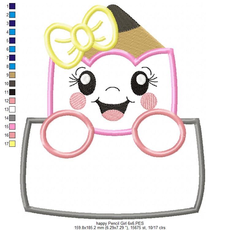 Happy School Pencil Boy and Girl - Applique - Set of 2 designs