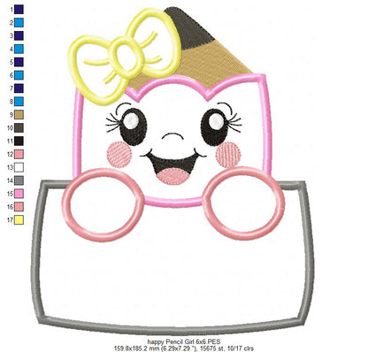 Happy School Pencil Boy and Girl - Applique - Set of 2 designs