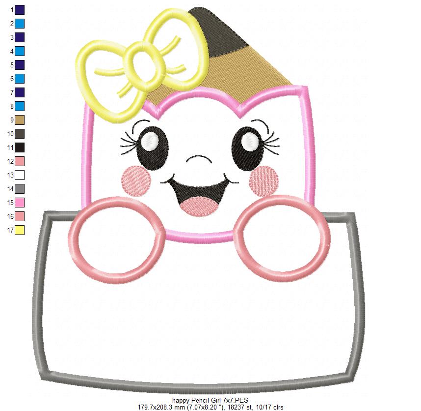 Happy School Pencil Boy and Girl - Applique - Set of 2 designs