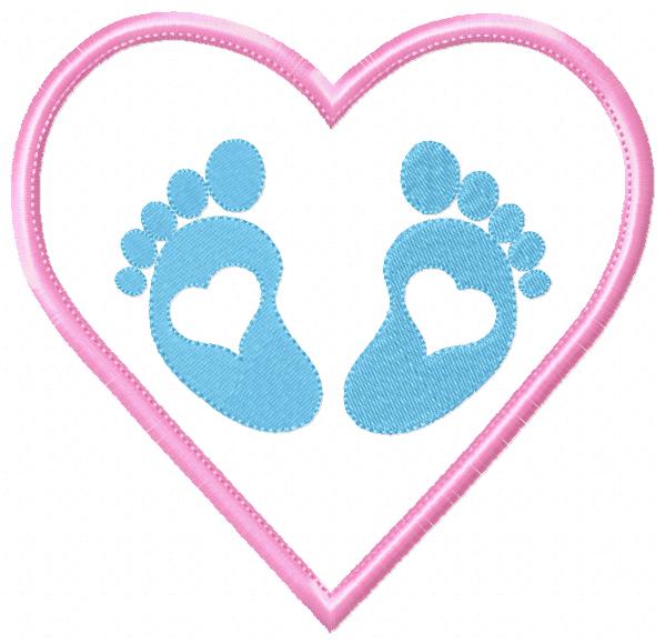 Baby Feets and Heart - Applique - Machine Embroidery Design