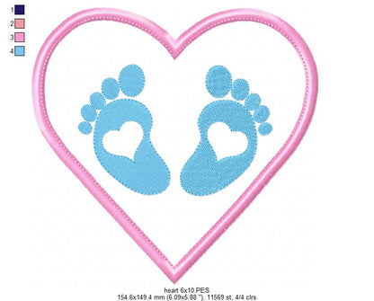Baby Feets and Heart - Applique - Machine Embroidery Design