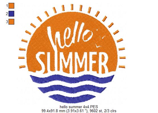 Hello Summer – Fill Stitch – Machine Embroidery Design