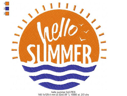 Hello Summer – Fill Stitch – Machine Embroidery Design