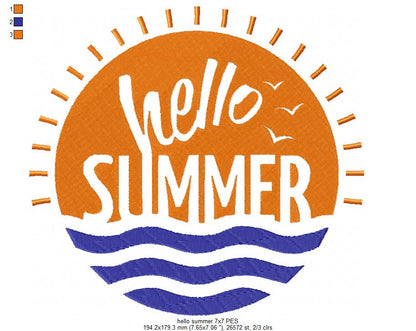 Hello Summer – Fill Stitch – Machine Embroidery Design