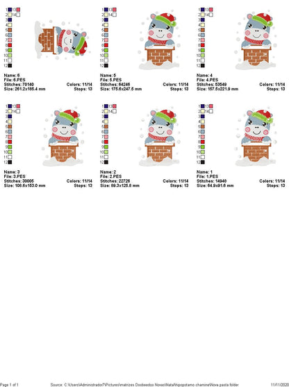 Christmas Animals in the chimney - Applique / Fill Stitch - 6 Sizes - Machine Embroidery Designs
