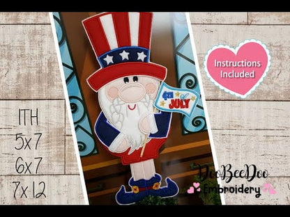 Gnome 4th of July Ornament - ITH Project - Machine Embroidery Design