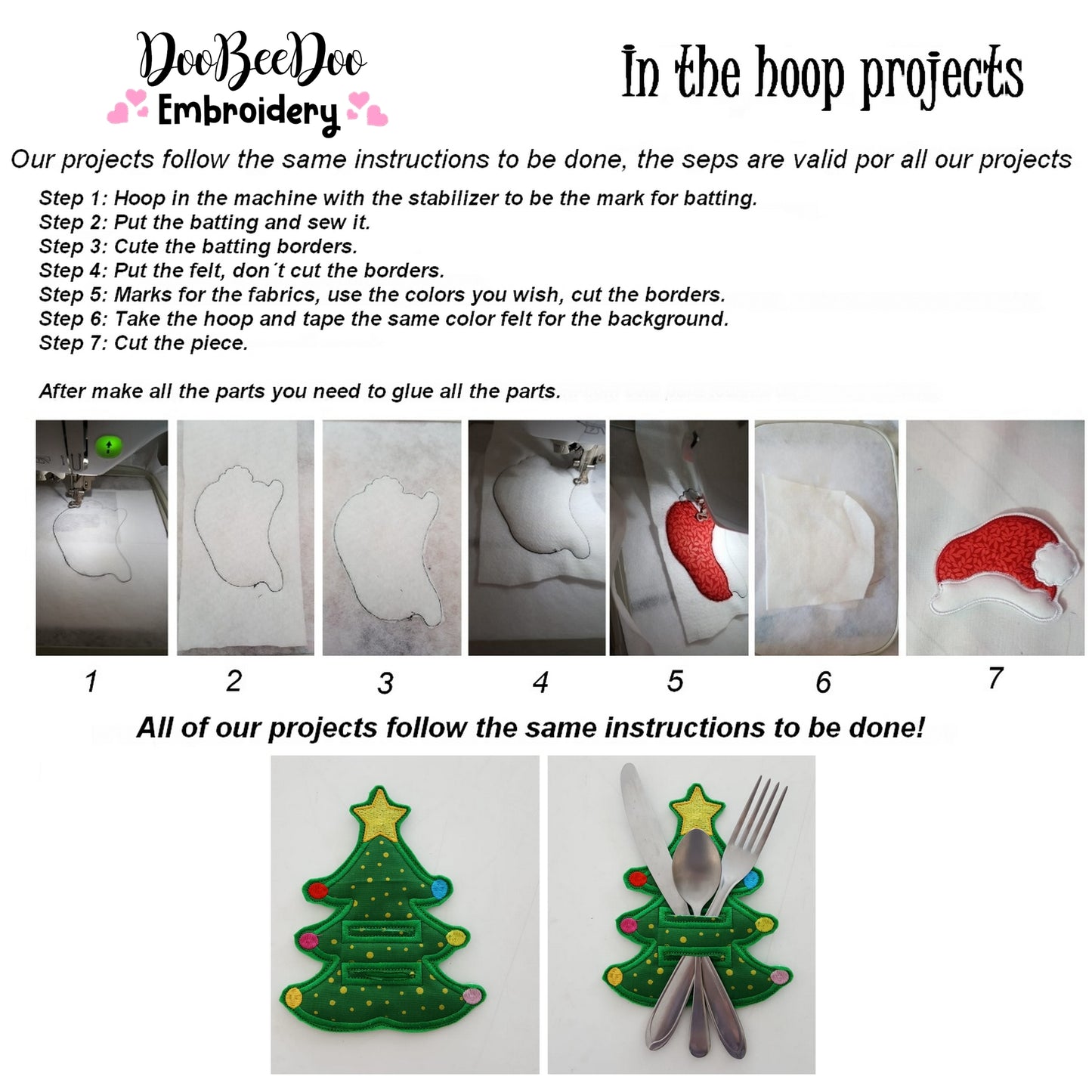 Christmas Tree Cutlery Holder - ITH Project -  Machine Embroidery Design