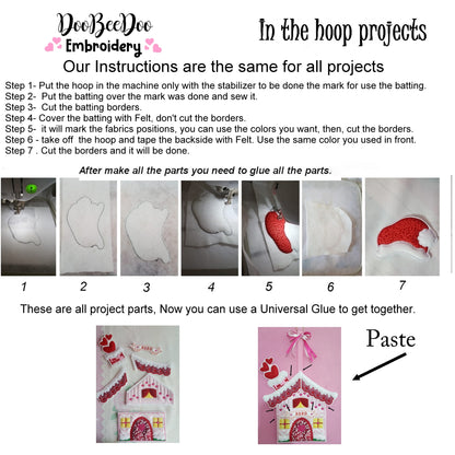 Valentines House with Hearts Door Ornament - ITH Project - Machine Embroidery Design