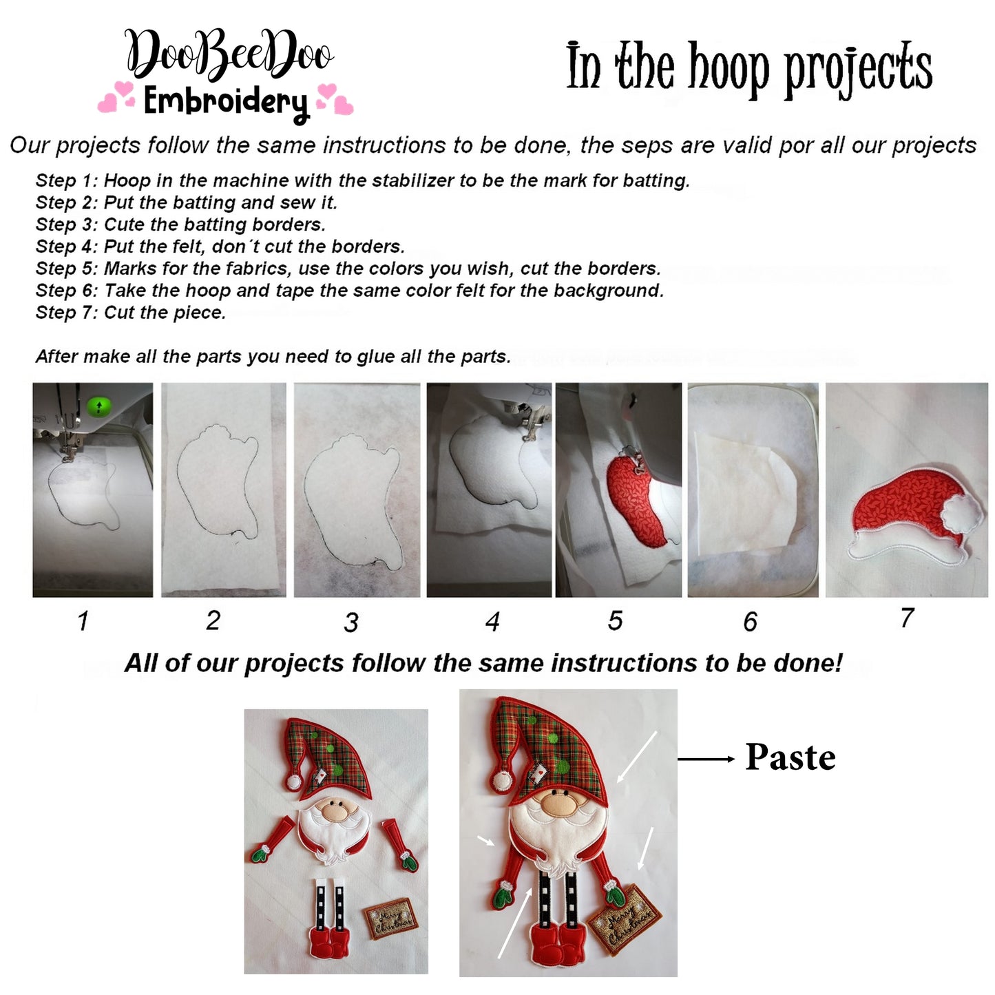 Gnome Merry Christmas Ornament - ITH Project - Machine Embroidery Design