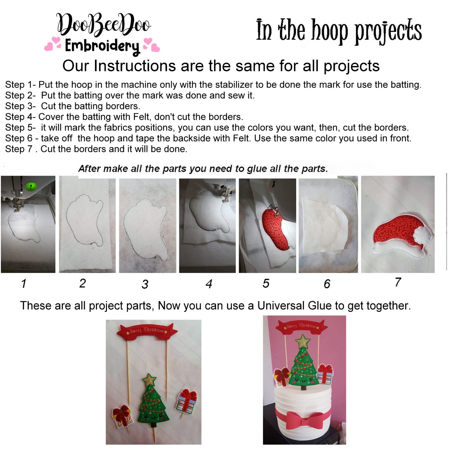 Christmas Tree and Gifts Cake Topper - ITH Project - Machine Embroidery Design