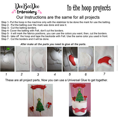 Christmas Tree and Gifts Cake Topper - ITH Project - Machine Embroidery Design