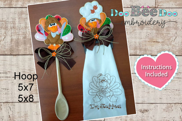 Thanksgiving kit with dish towel and turkey wooden spoon Desings for Kitchen - ITH Applique - Embroidery Designs