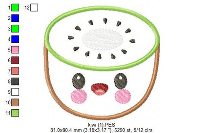 Cute Kiwi Fruit - Applique - Machine Embroidery Design