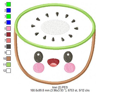 Cute Kiwi Fruit - Applique - Machine Embroidery Design