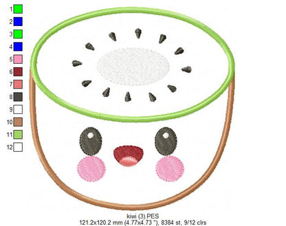 Cute Kiwi Fruit - Applique - Machine Embroidery Design