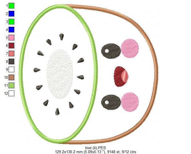 Cute Kiwi Fruit - Applique - Machine Embroidery Design