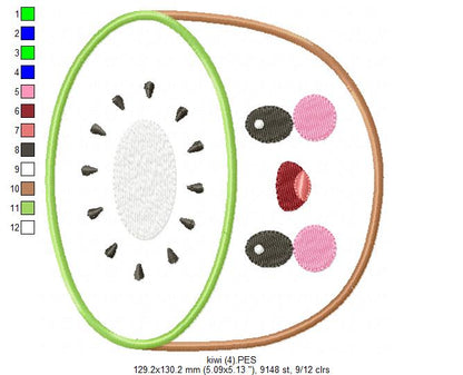 Cute Kiwi Fruit - Applique - Machine Embroidery Design