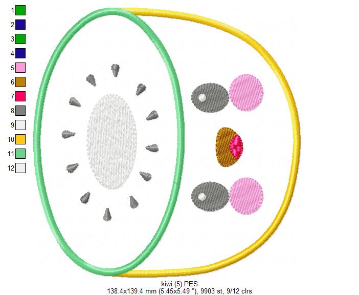 Cute Kiwi Fruit - Applique - Machine Embroidery Design