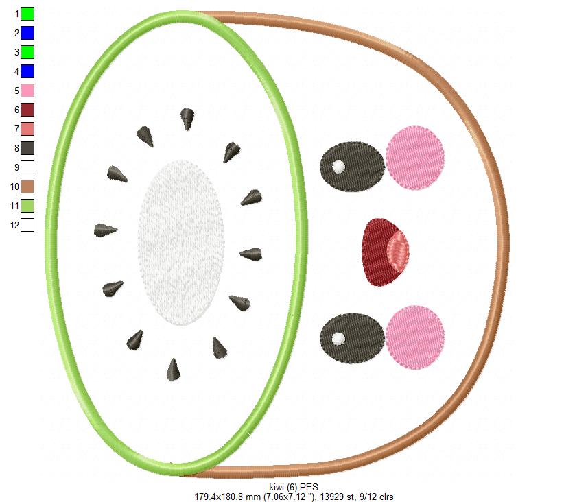 Cute Kiwi Fruit - Applique - Machine Embroidery Design