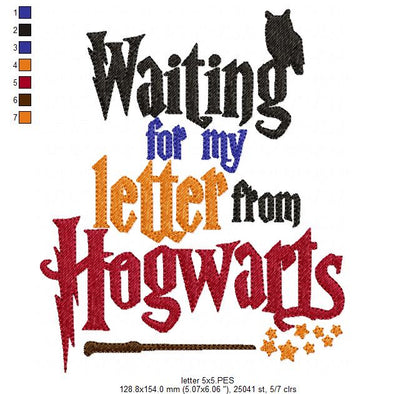 Waiting for my Letter from Hogwarts - Fill Stitch Embroidery