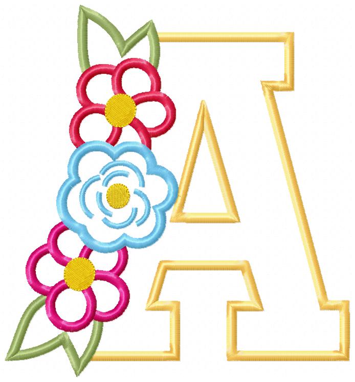 Monogram A and Flowers - Applique