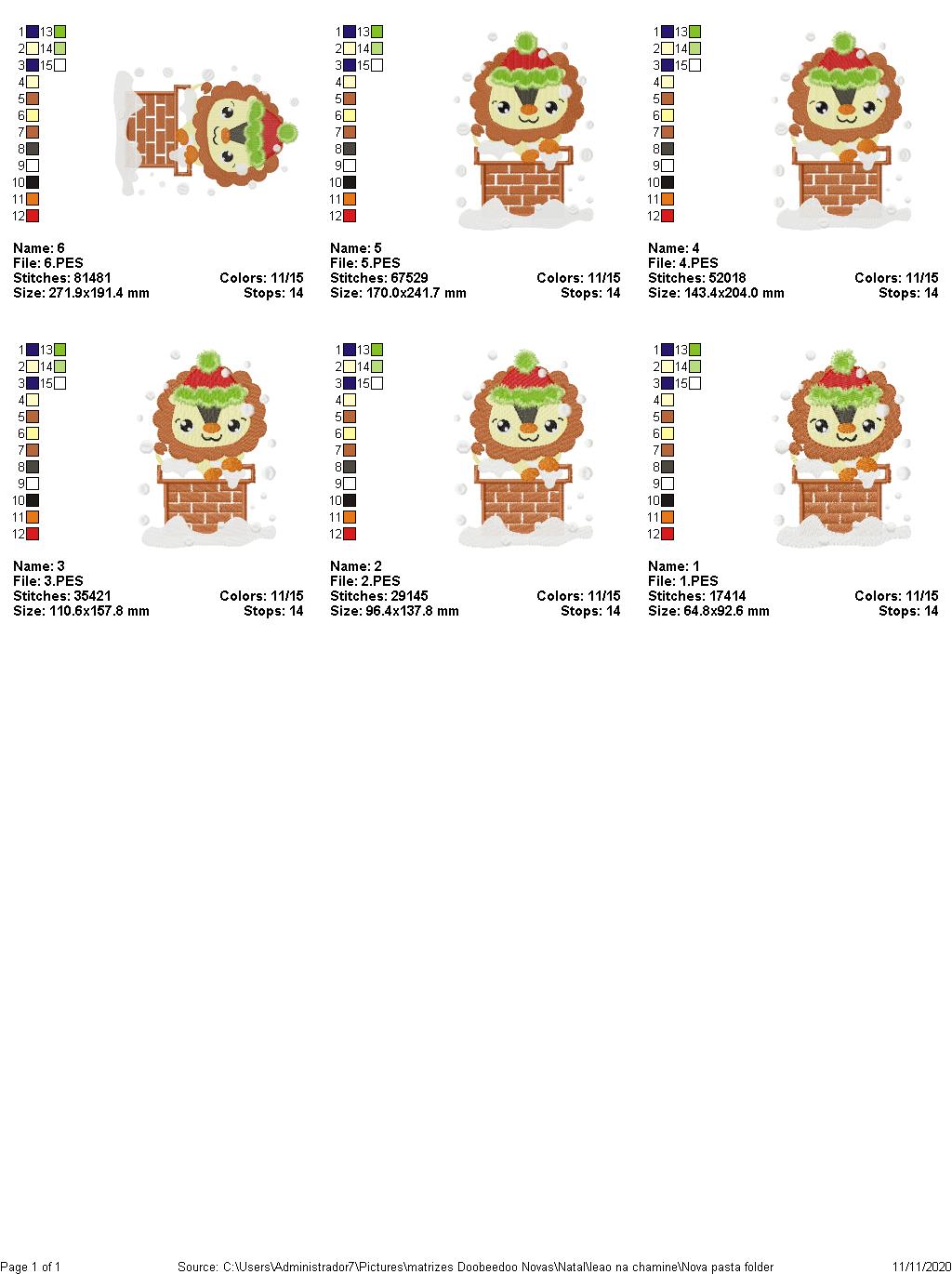 Christmas Animals in the chimney - Applique / Fill Stitch - 6 Sizes - Machine Embroidery Designs