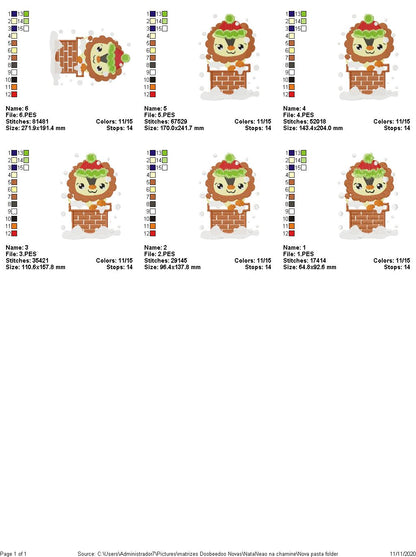 Christmas Animals in the chimney - Applique / Fill Stitch - 6 Sizes - Machine Embroidery Designs