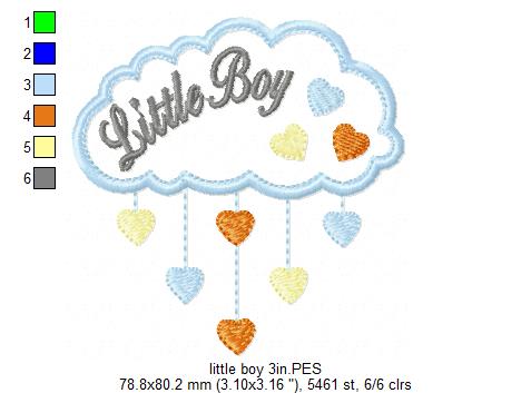 Little Boy Cloud and Hearts - Applique - Machine Embroidery Design