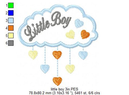 Little Boy Cloud and Hearts - Applique - Machine Embroidery Design