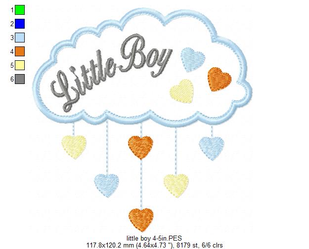 Little Boy Cloud and Hearts - Applique - Machine Embroidery Design