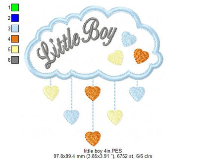 Little Boy Cloud and Hearts - Applique - Machine Embroidery Design