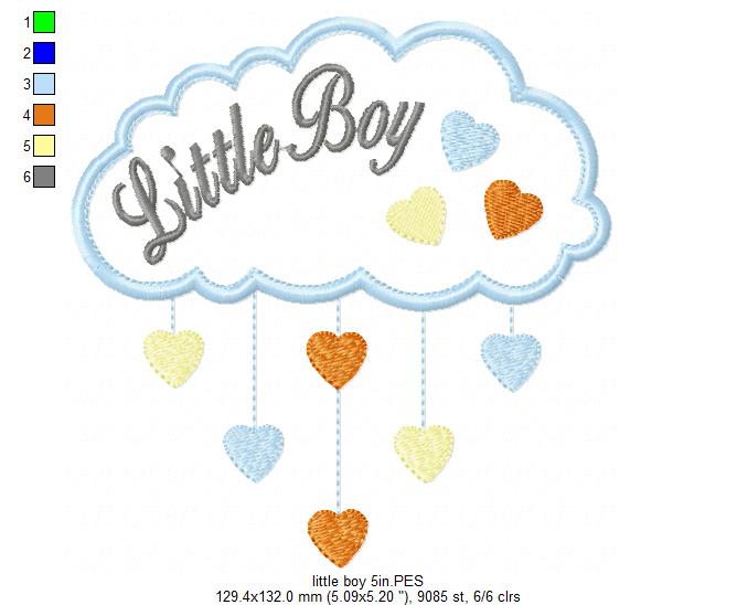 Little Boy Cloud and Hearts - Applique - Machine Embroidery Design