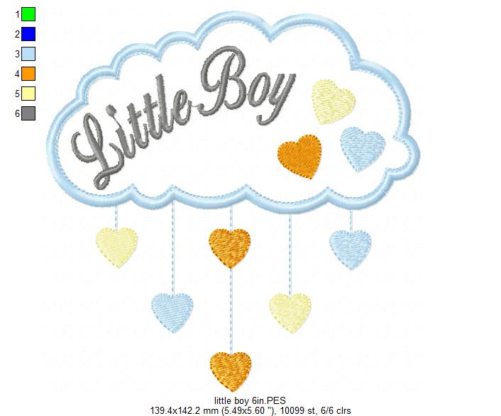 Little Boy Cloud and Hearts - Applique - Machine Embroidery Design