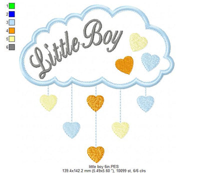 Little Boy Cloud and Hearts - Applique - Machine Embroidery Design