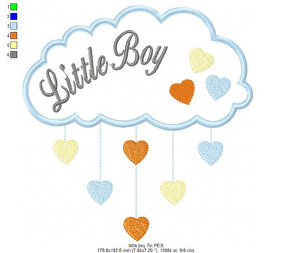 Little Boy Cloud and Hearts - Applique - Machine Embroidery Design
