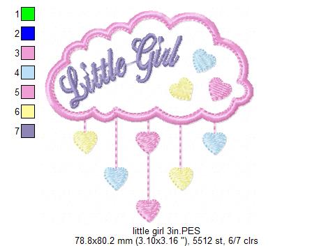 Little Girl Cloud and Hearts - Applique