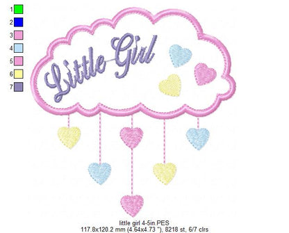 Little Girl Cloud and Hearts - Applique