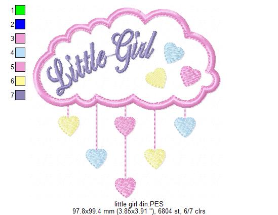 Little Girl Cloud and Hearts - Applique
