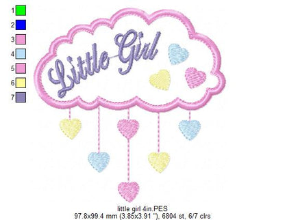 Little Girl Cloud and Hearts - Applique