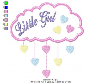 Little Girl Cloud and Hearts - Applique